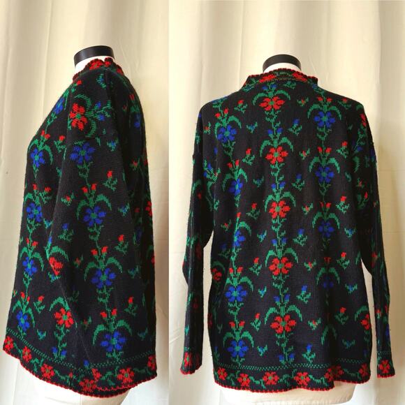 VTG 80s Justin Allen Xtra Floral Knit Sweater - Picture 3 of 7